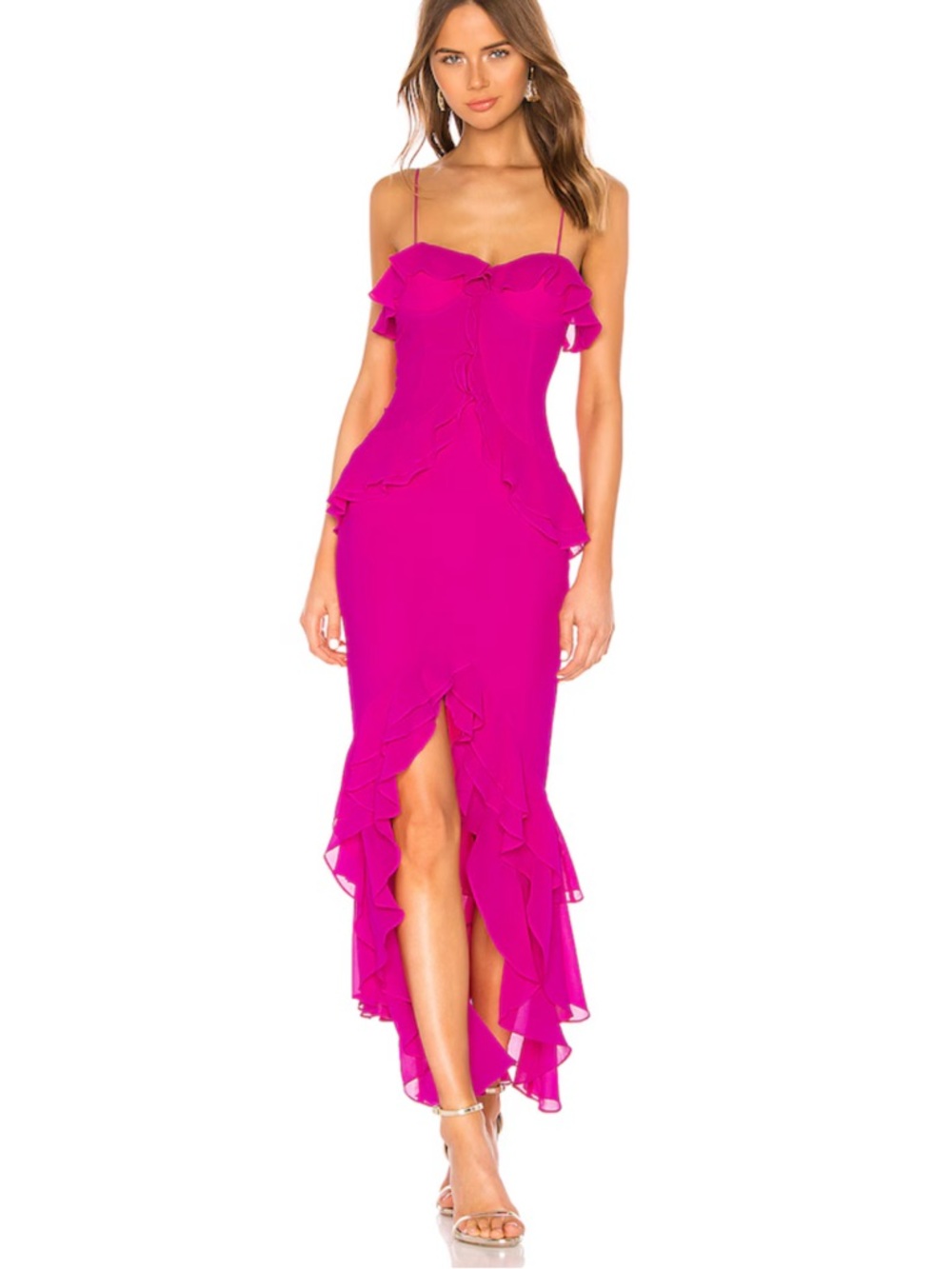 New Lovers + Friends magenta Melissa tiered gown small s pink Revolve dress
